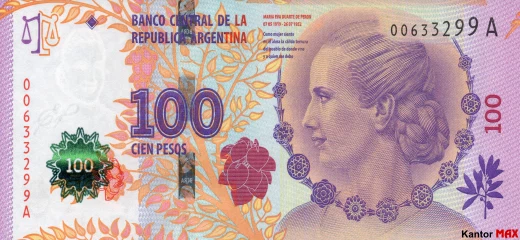 Przód 100 peso argentyńskich seria B