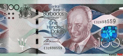 Přední strana bankovky 100 barbadoských dolarů série 2013