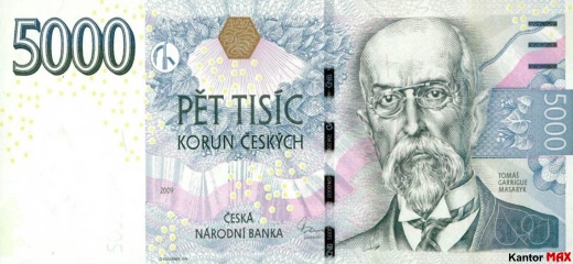 Przód banknotu 5000 koron czeskich z 2009 r.