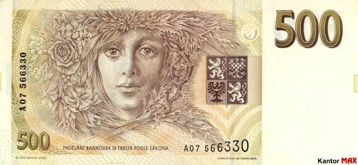 Tył wycofanego banknotu 500 koron edycja z 1993 roku.