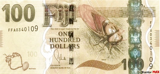 Przód banknotu 100 dolarów Fidżi z 2012 roku