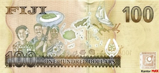 Tył banknotu 100 dolarów Fidżi z 2012 roku