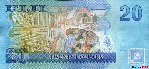 Tył banknotu 20 dolarów Fidżi z 2012 roku