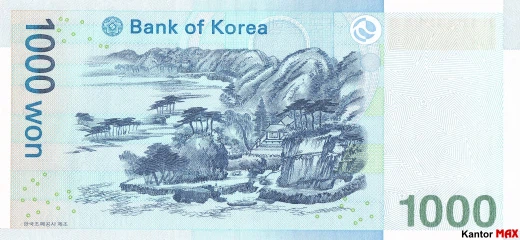 The back of the 1,000 South Korean won banknote, 2007