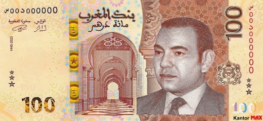 Vorderseite der 100 marokkanischen Dirham Banknote, 2023